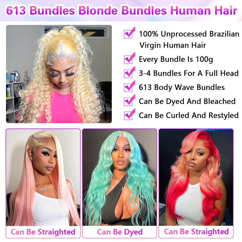 StariaHair #613 Blonde Body Wave Remy Human Hair Bundles - Styling and Color Options