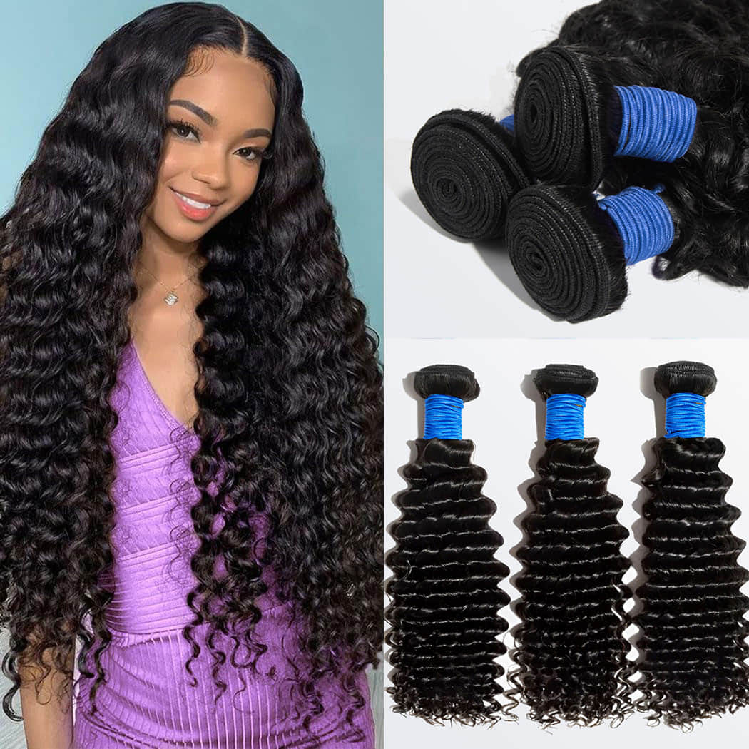 StariaHair 10-30 Inch Deep Curly Brazilian Virgin Hair Bundles #1B