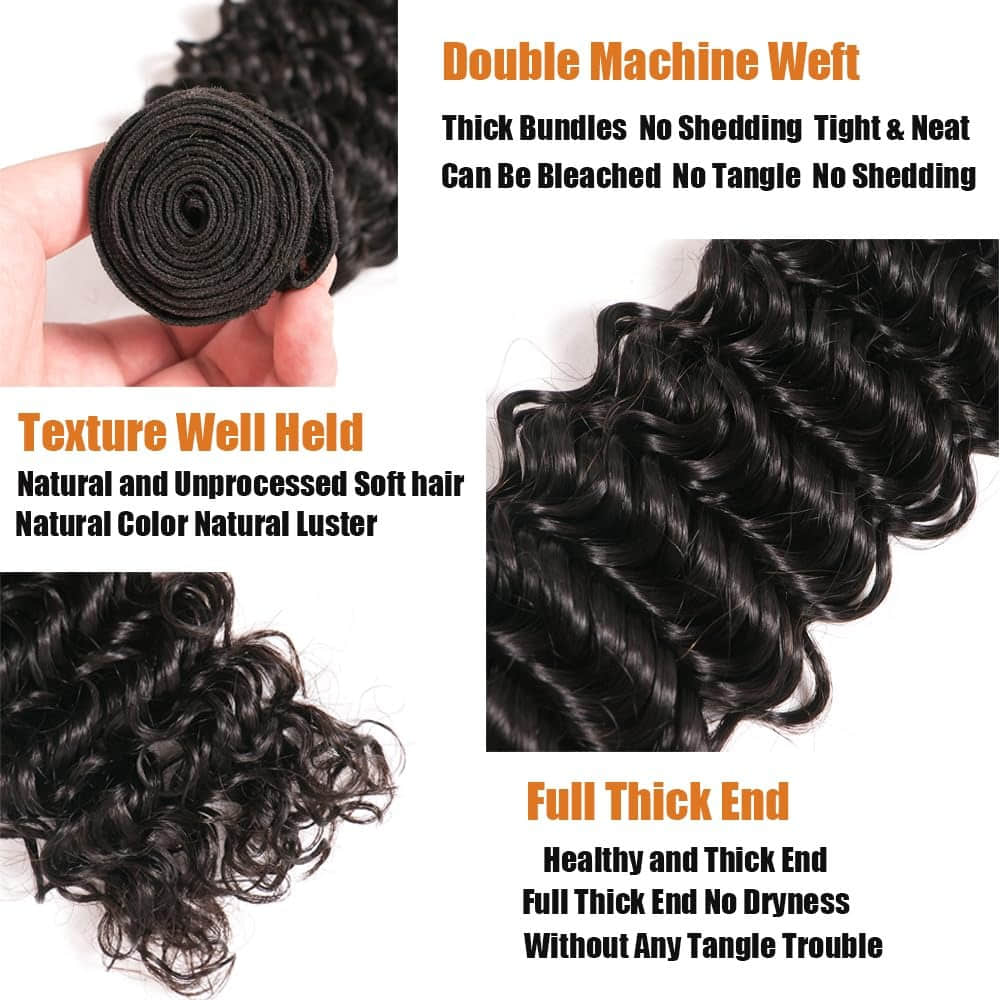 StariaHair 10-30 Inch Deep Curly Brazilian Virgin Hair Bundles #1B