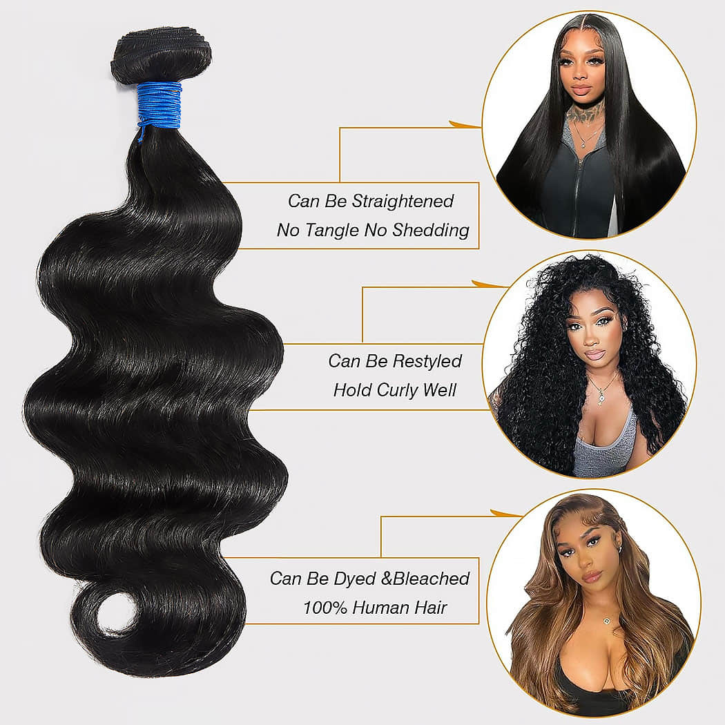 StariaHair 10-30 Inch Body Wave Brazilian Virgin Hair Bundles #1B