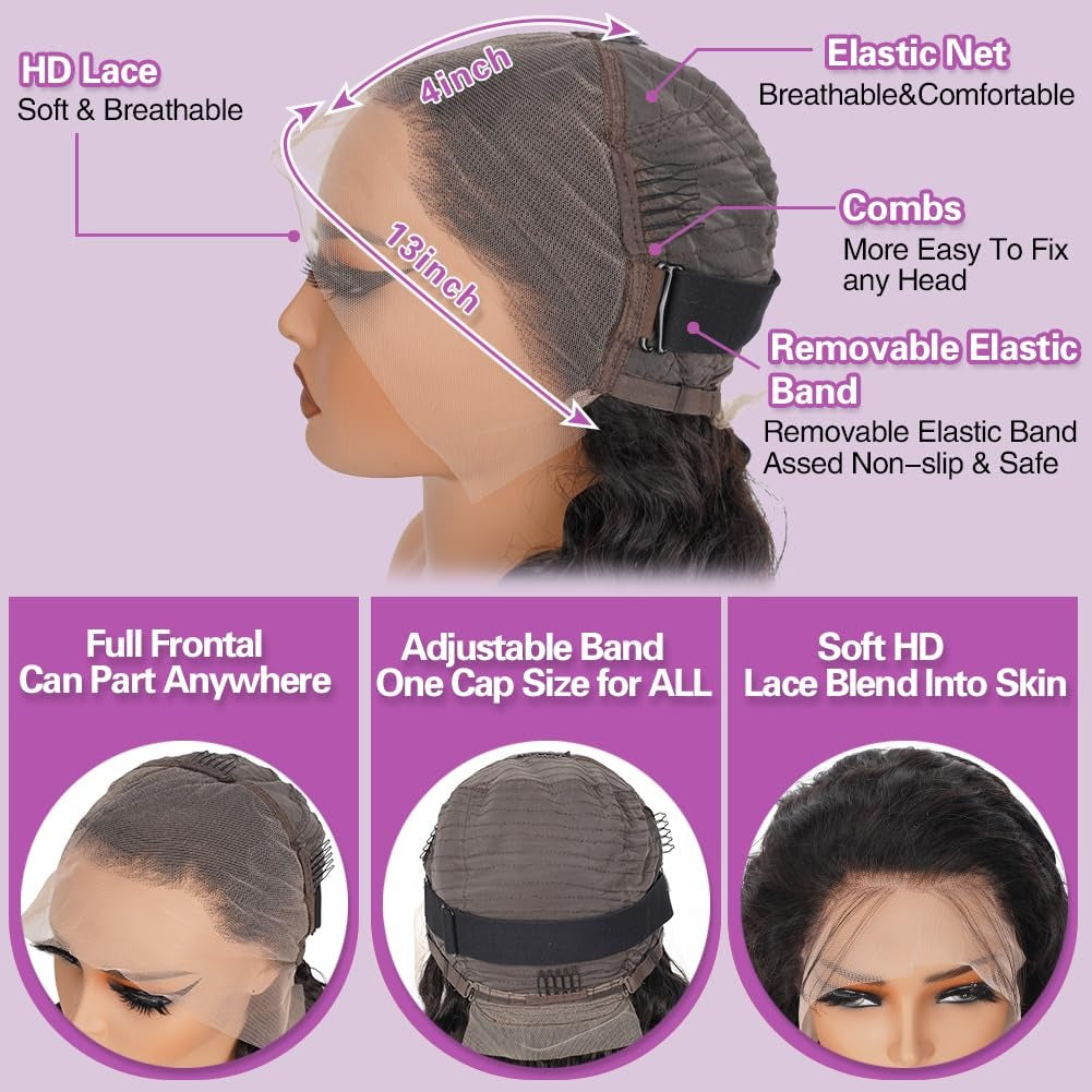 StariaHair 13"x4" HD Lace Deep Wave Frontal Wig #1B