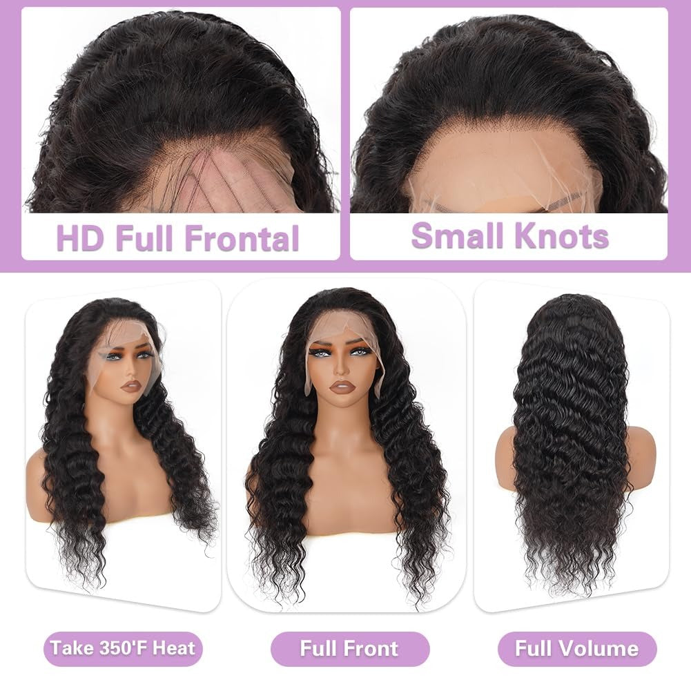 StariaHair 13"x4" HD Lace Deep Wave Frontal Wig #1B