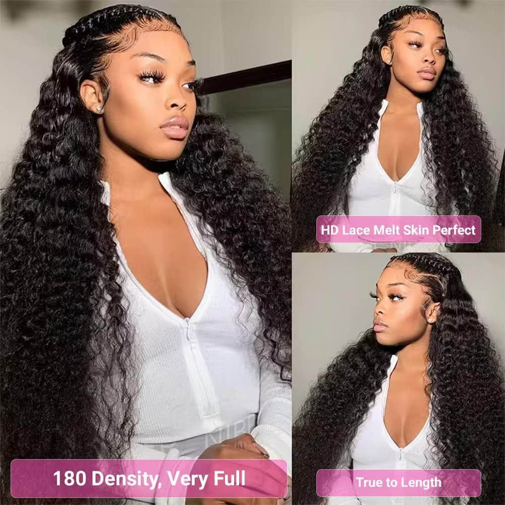 StariaHair 13"x4" HD Lace Deep Wave Frontal Wig #1B
