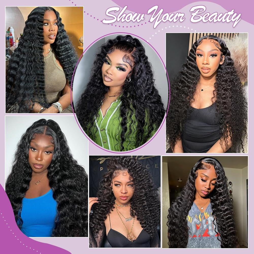StariaHair 13"x4" HD Lace Deep Wave Frontal Wig #1B