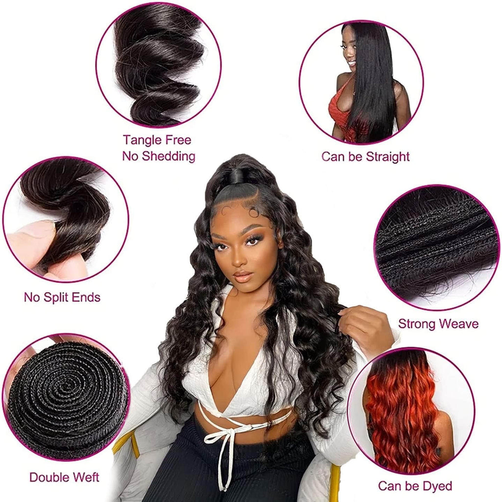 StariaHair 14-30 Inch Loose Wave Brazilian Virgin Hair Bundles #1B