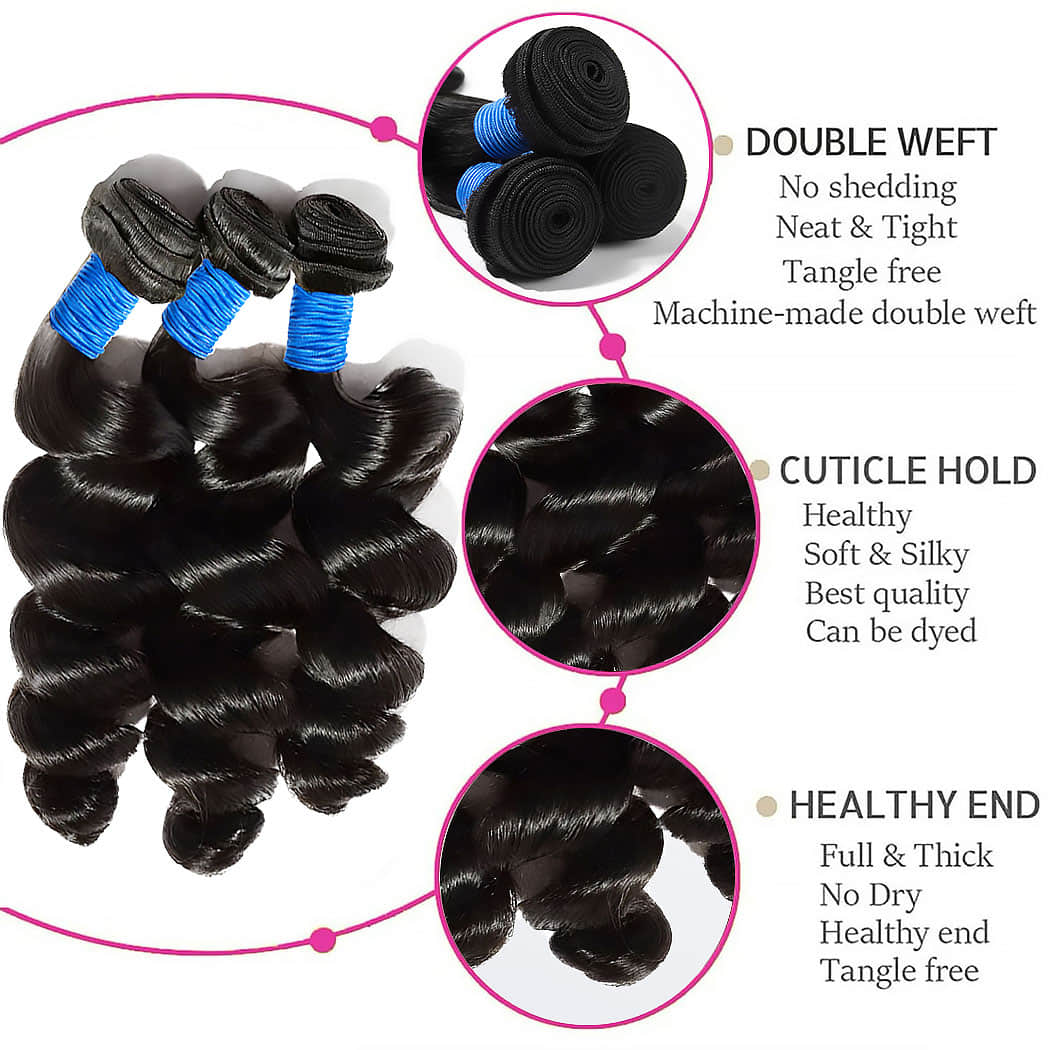 StariaHair 14-30 Inch Loose Wave Brazilian Virgin Hair Bundles #1B
