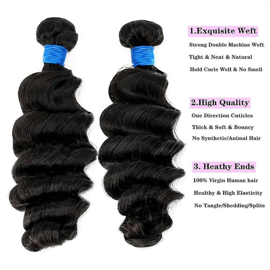 StariaHair 14-30 Inch Ocean Wave Brazilian Virgin Hair Bundles #1B