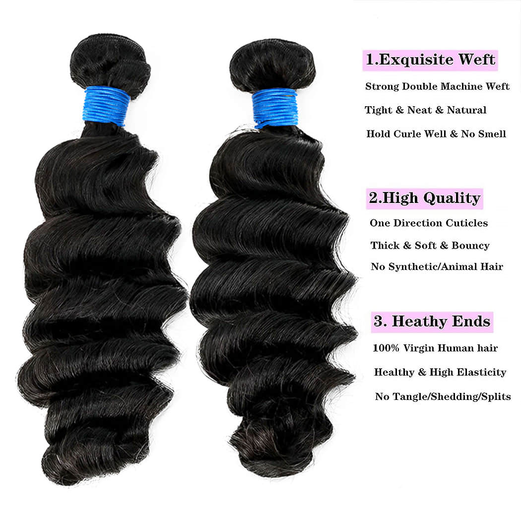 StariaHair 14-30 Inch Ocean Wave Brazilian Virgin Hair Bundles #1B