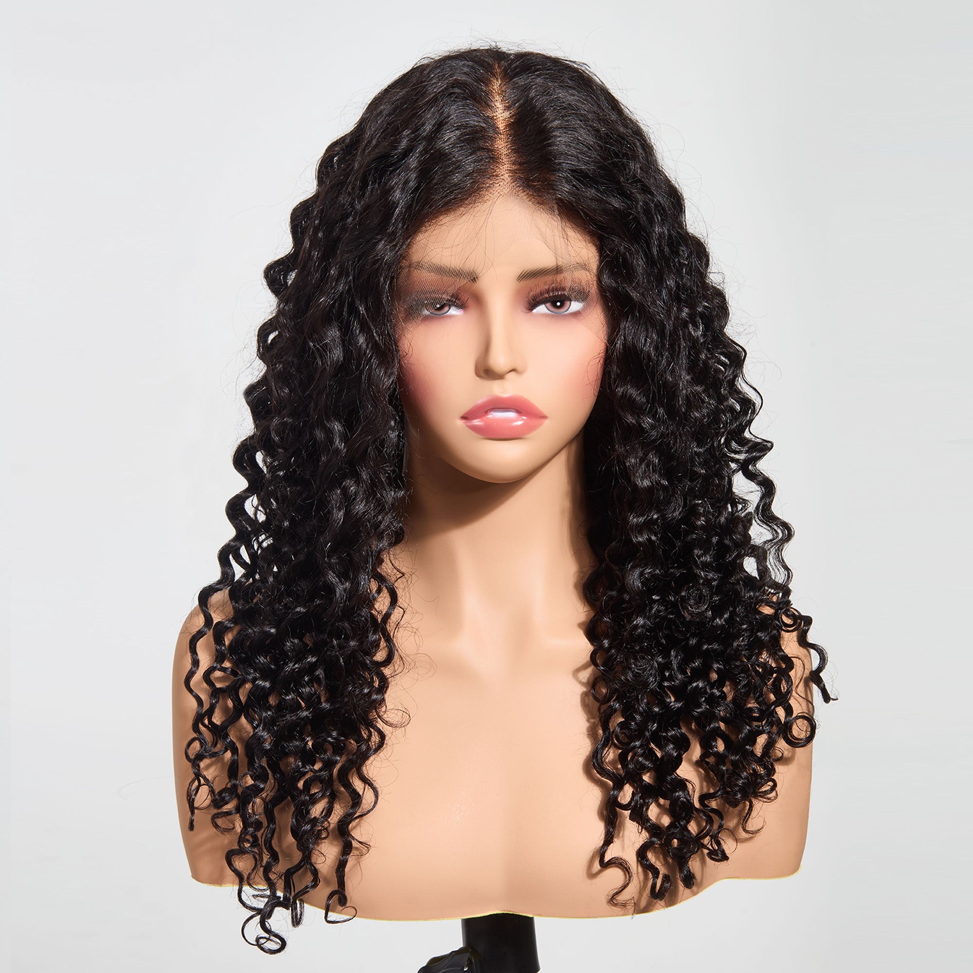StariaHair 13"x4" Deep Wave 200% Transparent Lace Frontal Wig #1B