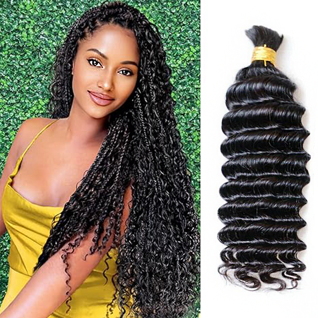 StariaHair 14-24 Inch Deep Wave Hair Bulk Hair for Braiding #1B