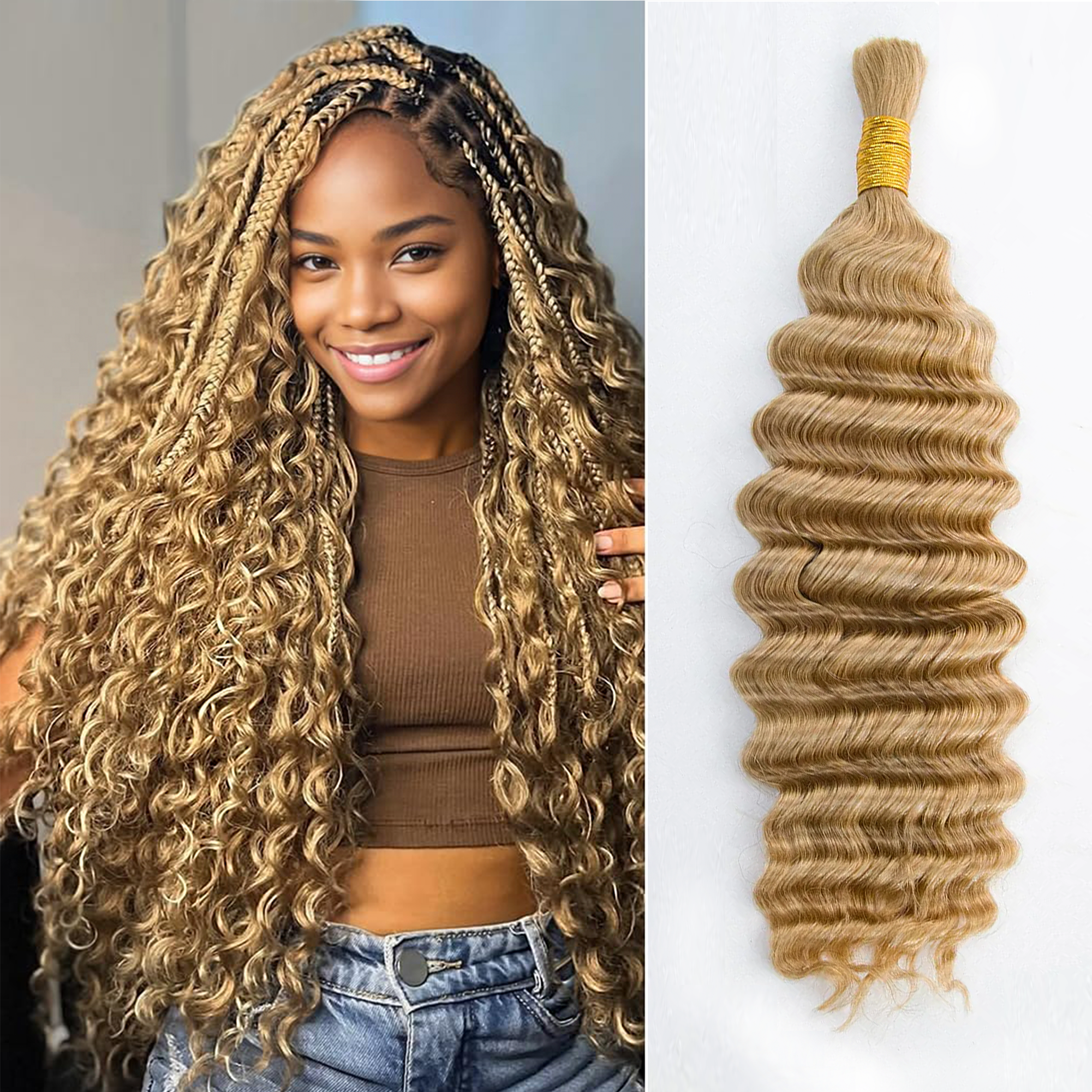 StariaHair #27 Deep Wave Hair Bulk Hair for Braiding