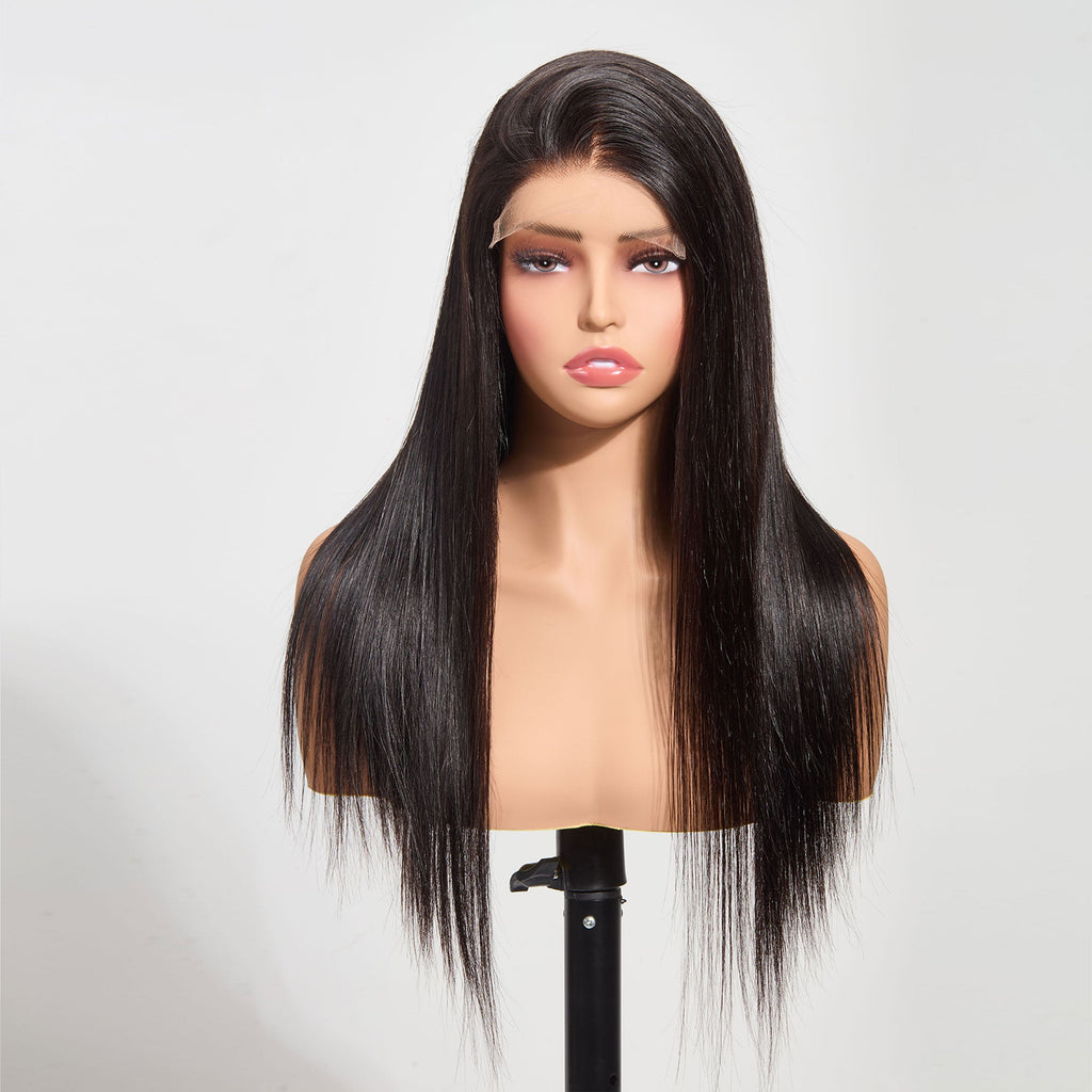 StariaHair 5"x5" HD Glueless Lace Straight 180% Closure Wig #1B