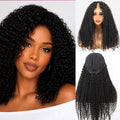 Stariahair 10A 180% Average Size V Part Wig Kinky Curly Natural Black