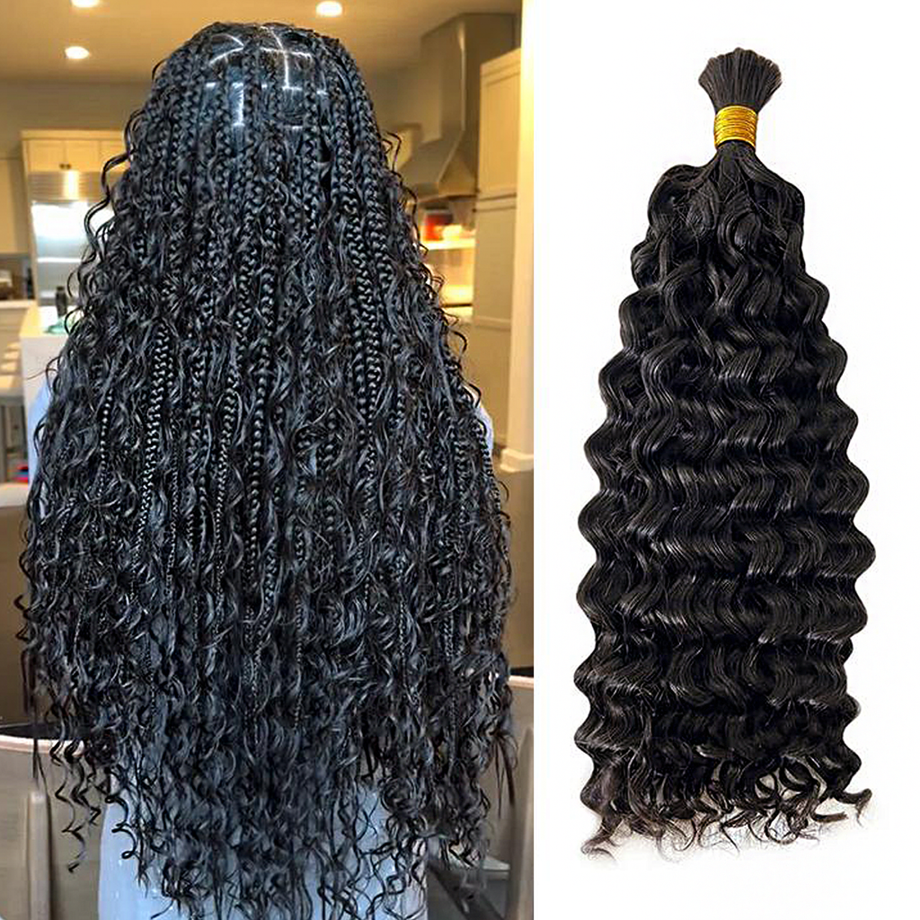StariaHair 14-24 Inch Water Wave Bulk Hair for Braiding #1B