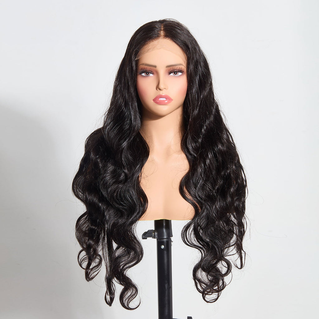 StariaHair 5"x5" Body Wave Transparent Glueless Lace Closure Wig #1B