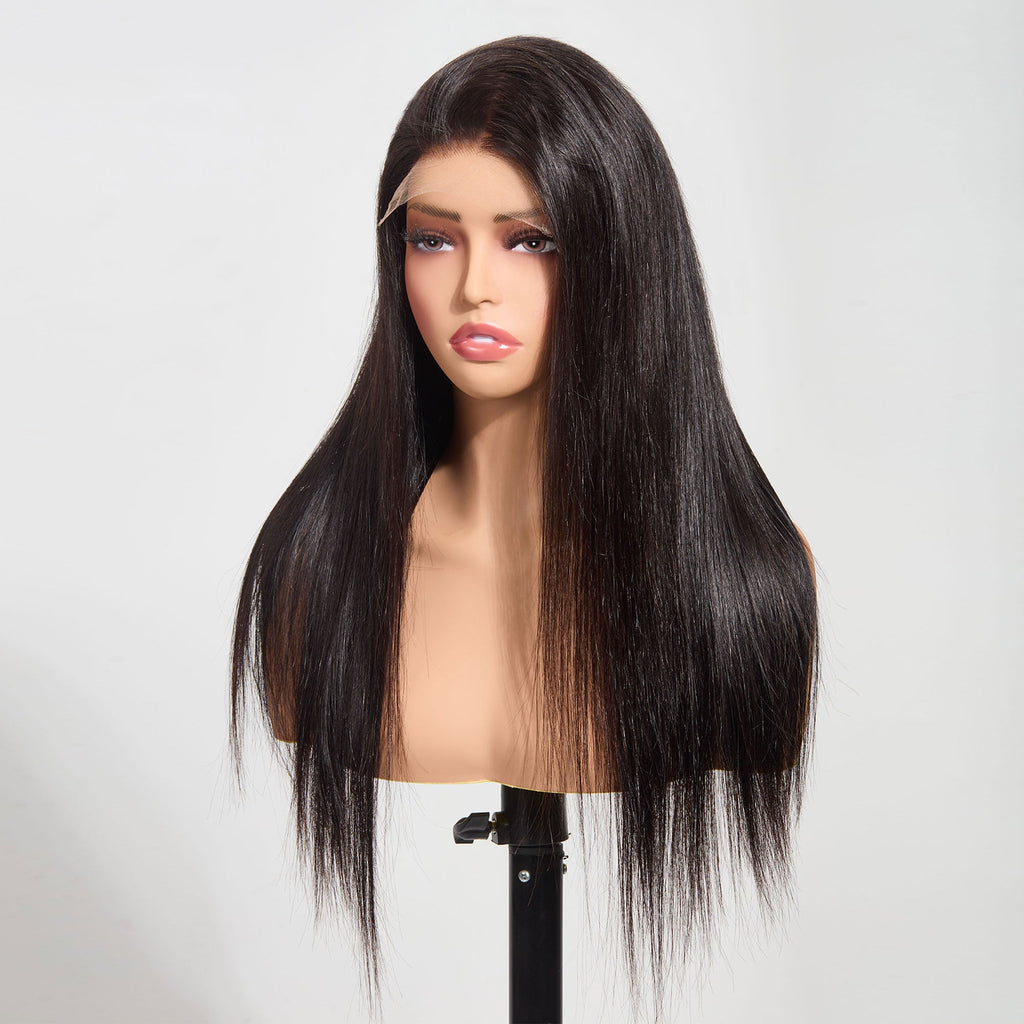 StariaHair 5"x5" Straight Transparent Glueless Lace Closure Wig #1B