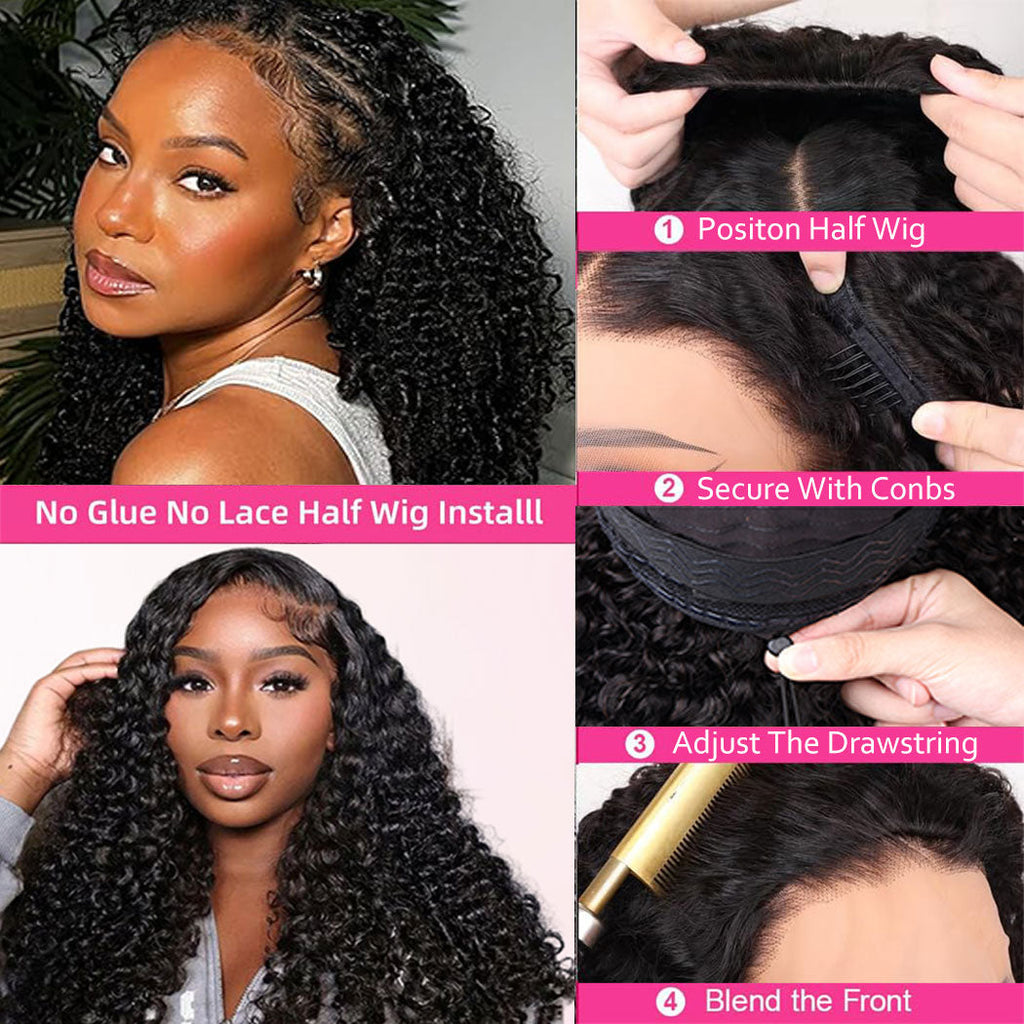 StariaHair 10A 180% Average Size Half Wig Burmese Curly Natural Black