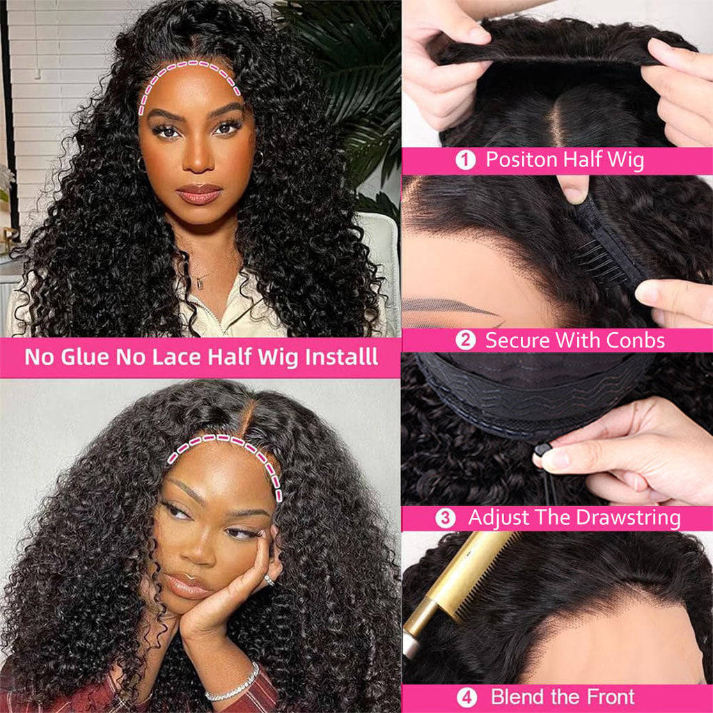 StariaHair 10A 180% Average Size Half Wig Kinky Curly Natural Black