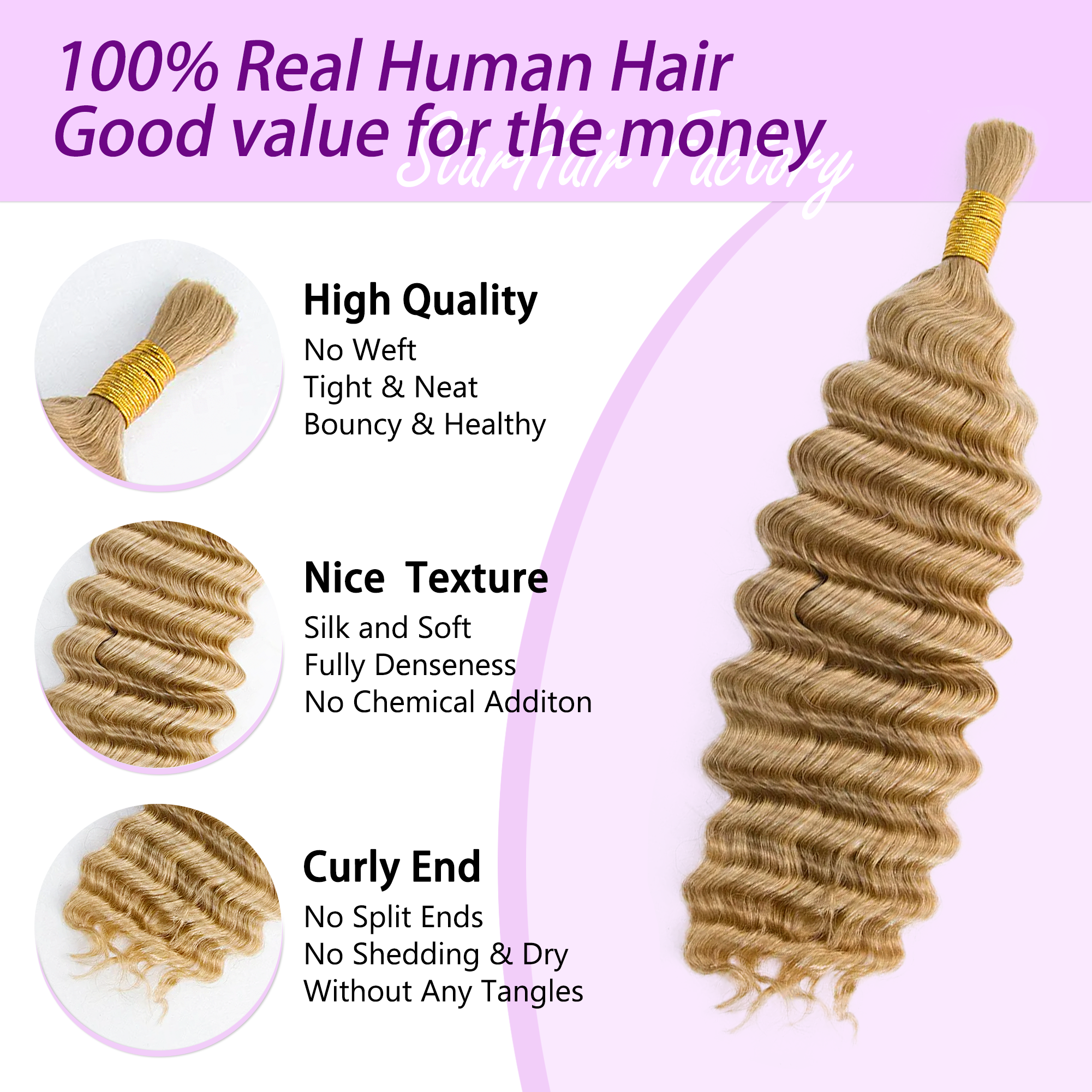 StariaHair #27 Deep Wave Hair Bulk Hair for Braiding