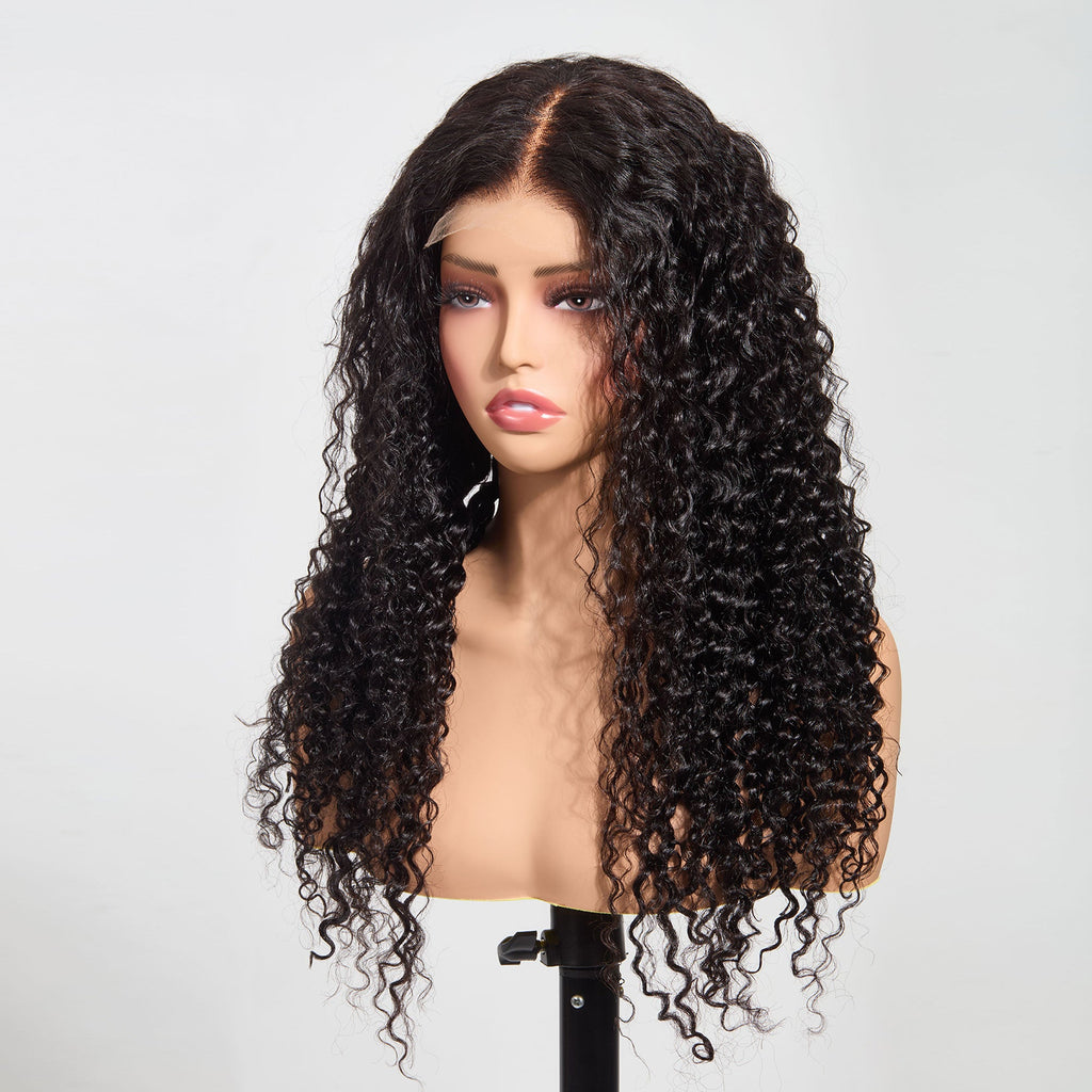 StariaHair 5"x5" HD Glueless Lace Water Wave 180% Closure Wig #1B