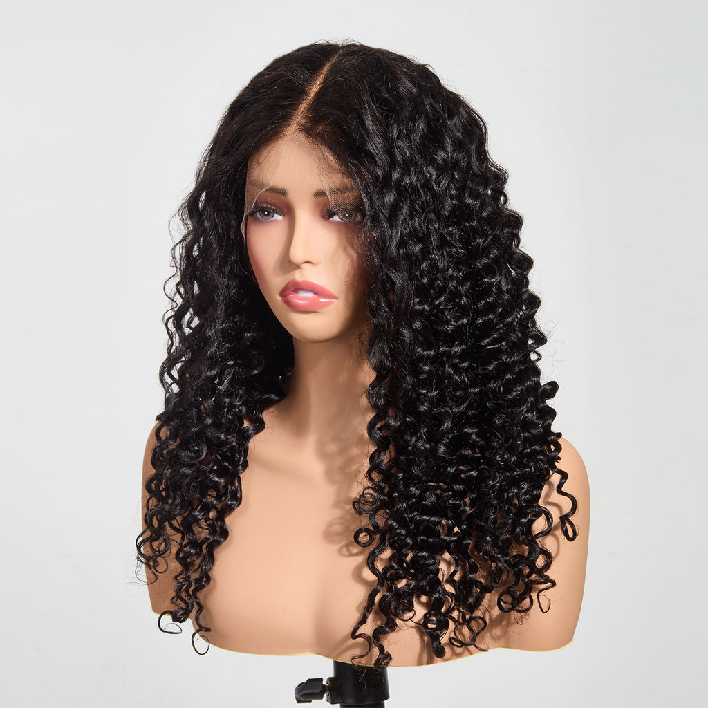 StariaHair 13"x4" Deep Wave 200% Transparent Lace Frontal Wig #1B