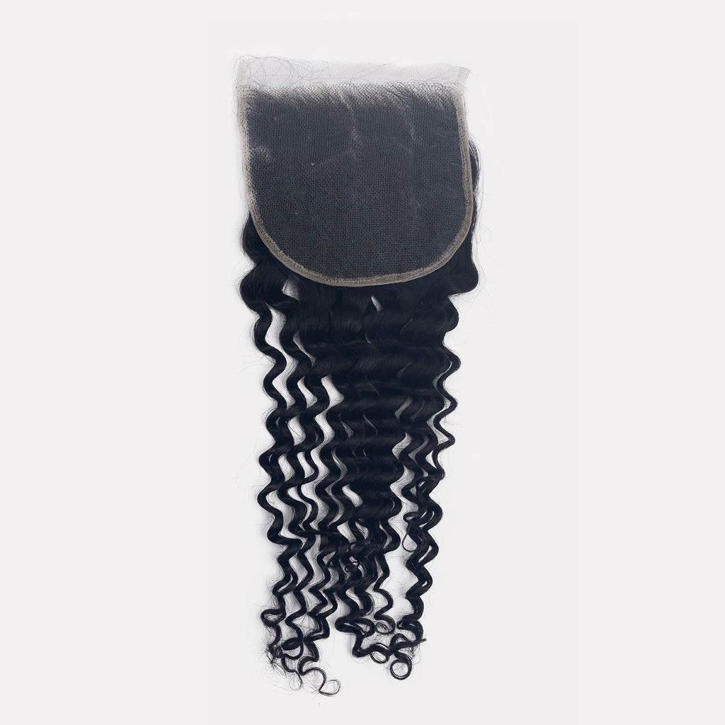 StariaHair 12-20 Inch 5"x5" Transparent Lace Closure Deep Curly #1B