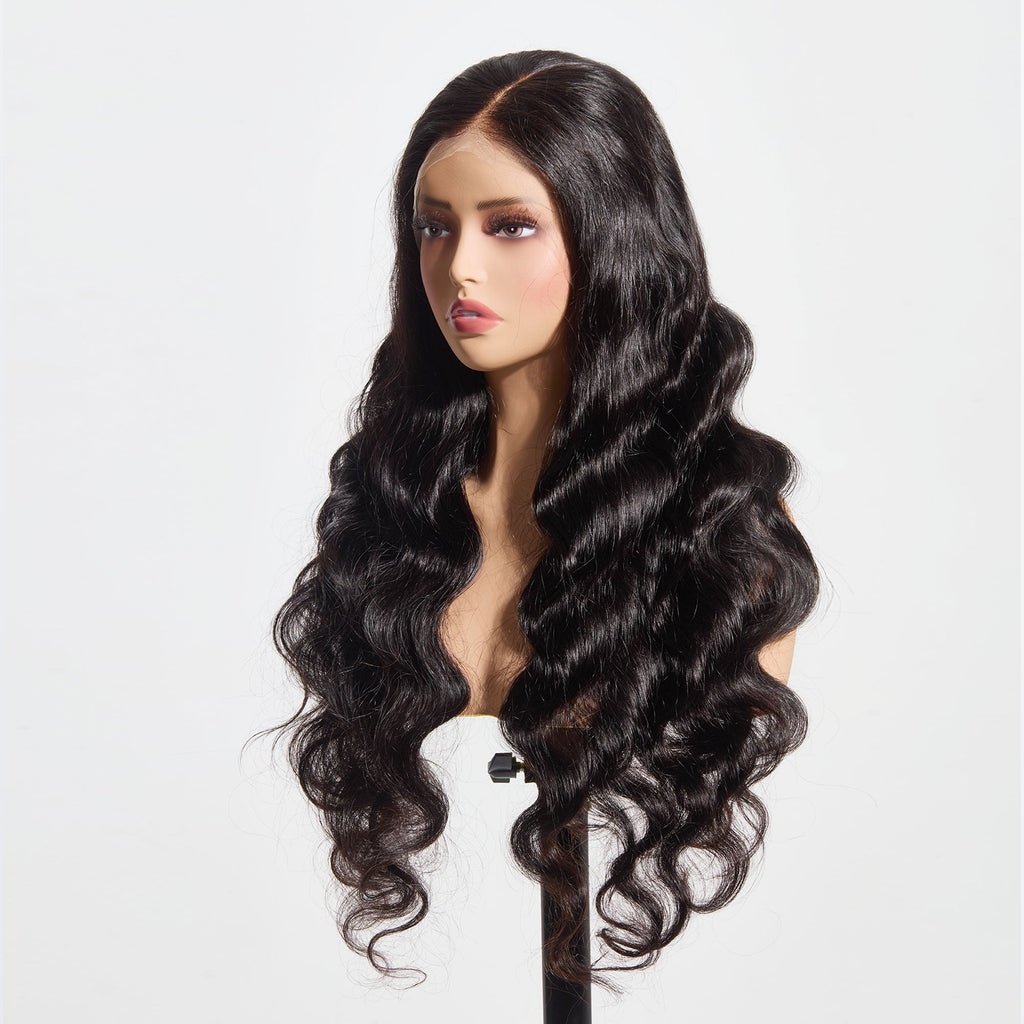 StariaHair 13"x4" Body Wave 150% Transparent Lace Frontal Wig #1B