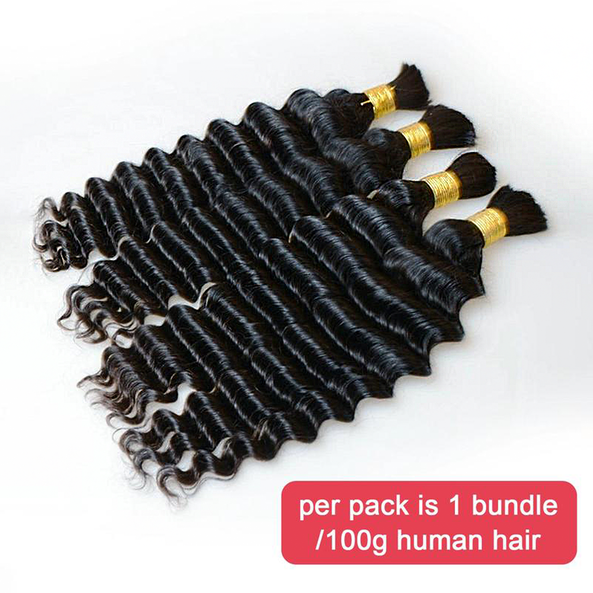 StariaHair 14-24 Inch Deep Wave Hair Bulk Hair for Braiding #1B