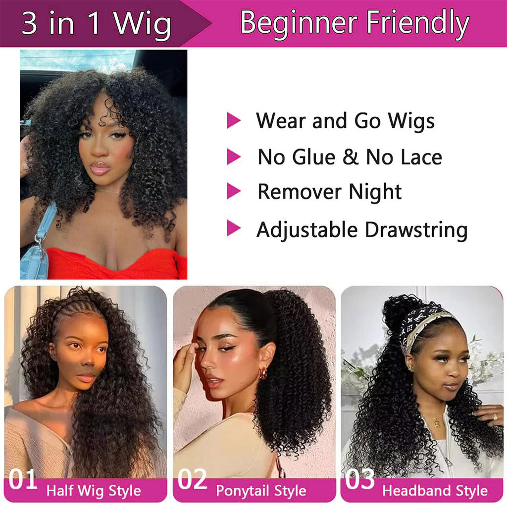 StariaHair 10A 180% Average Size Half Wig Kinky Curly Natural Black