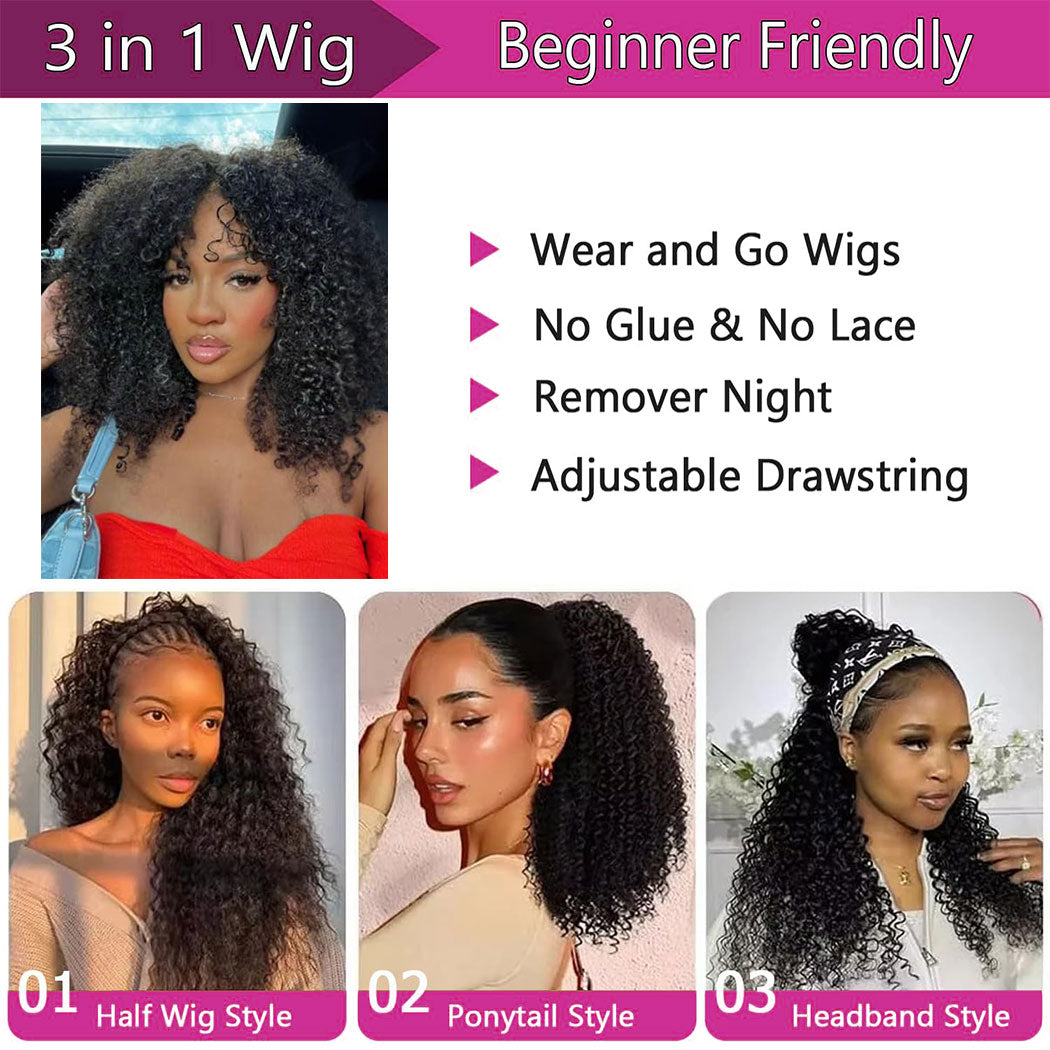 StariaHair 10A 180% Average Size Half Wig Kinky Curly Natural Black