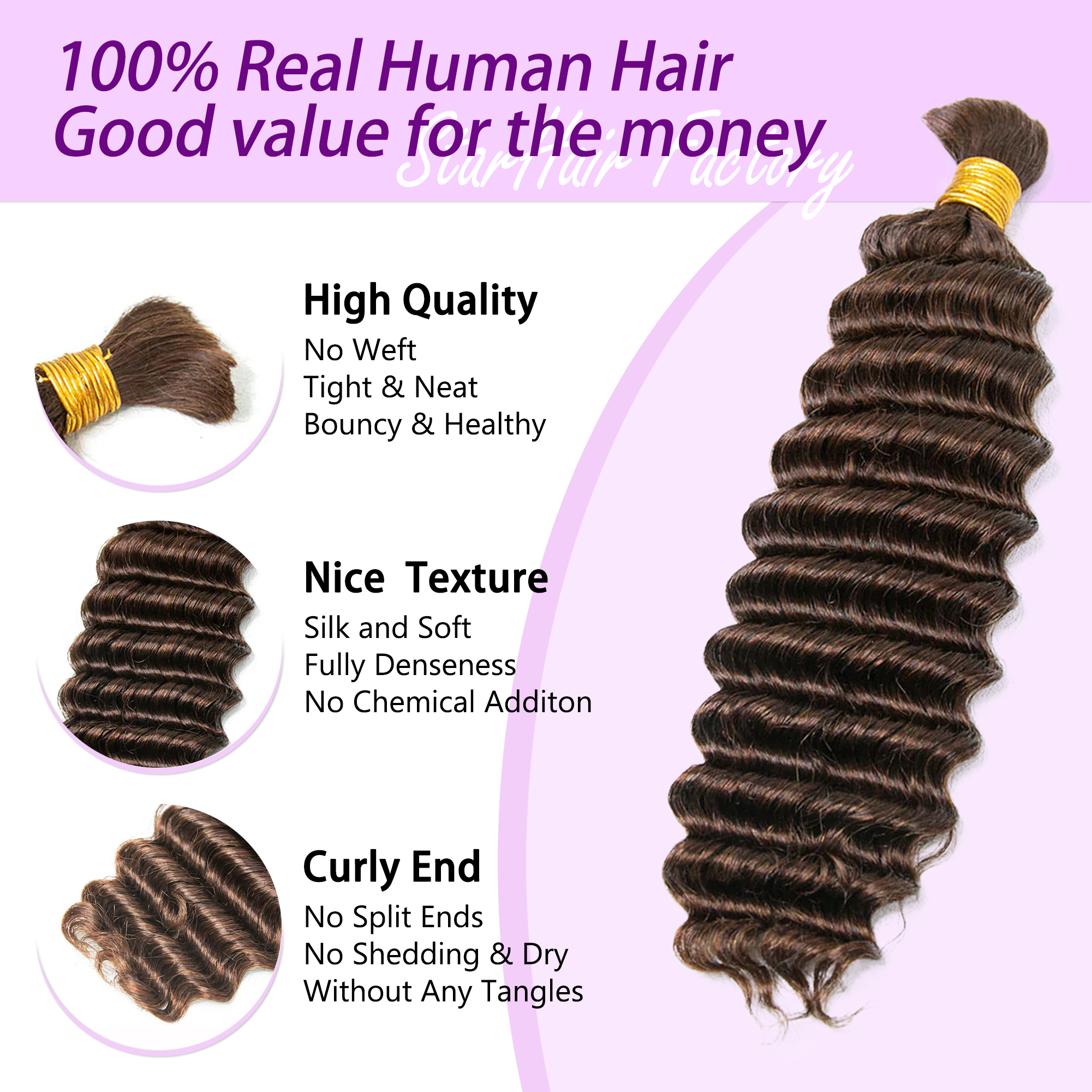 StariaHair #4 Deep Wave Hair Bulk Hair for Braiding