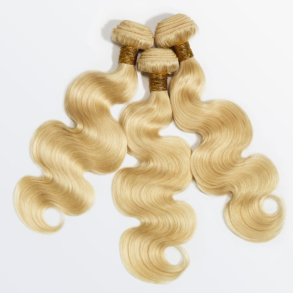 StariaHair #613 Blonde Body Wave Remy Human Hair Bundles - 3 Bundles Flat Lay