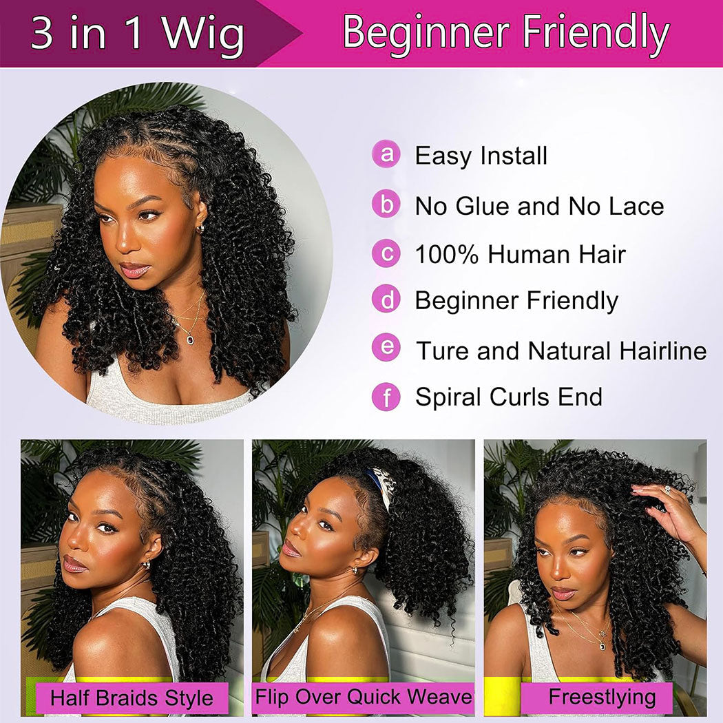 StariaHair 10A 180% Average Size Half Wig Burmese Curly Natural Black
