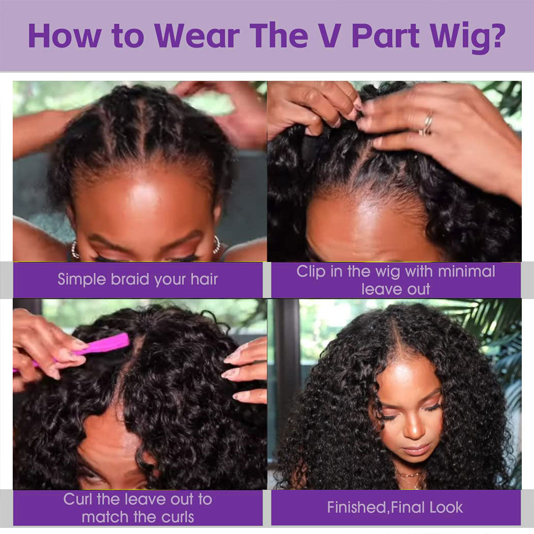 Stariahair 10A 180% Average Size V Part Wig Kinky Curly Natural Black