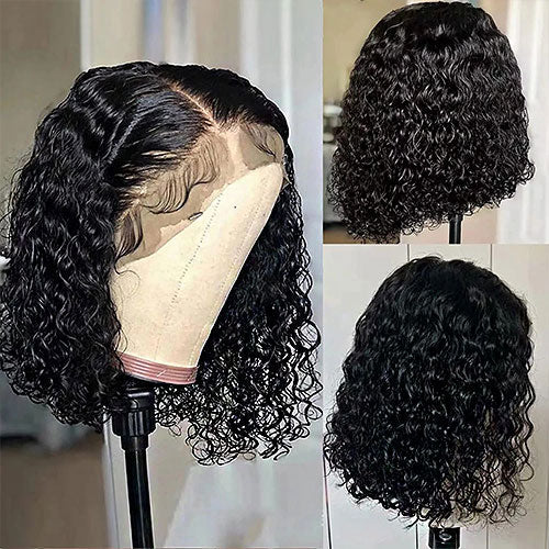 StariaHair 13"x4" Curly Bob Wig Transparent Lace Closure Wig #1B