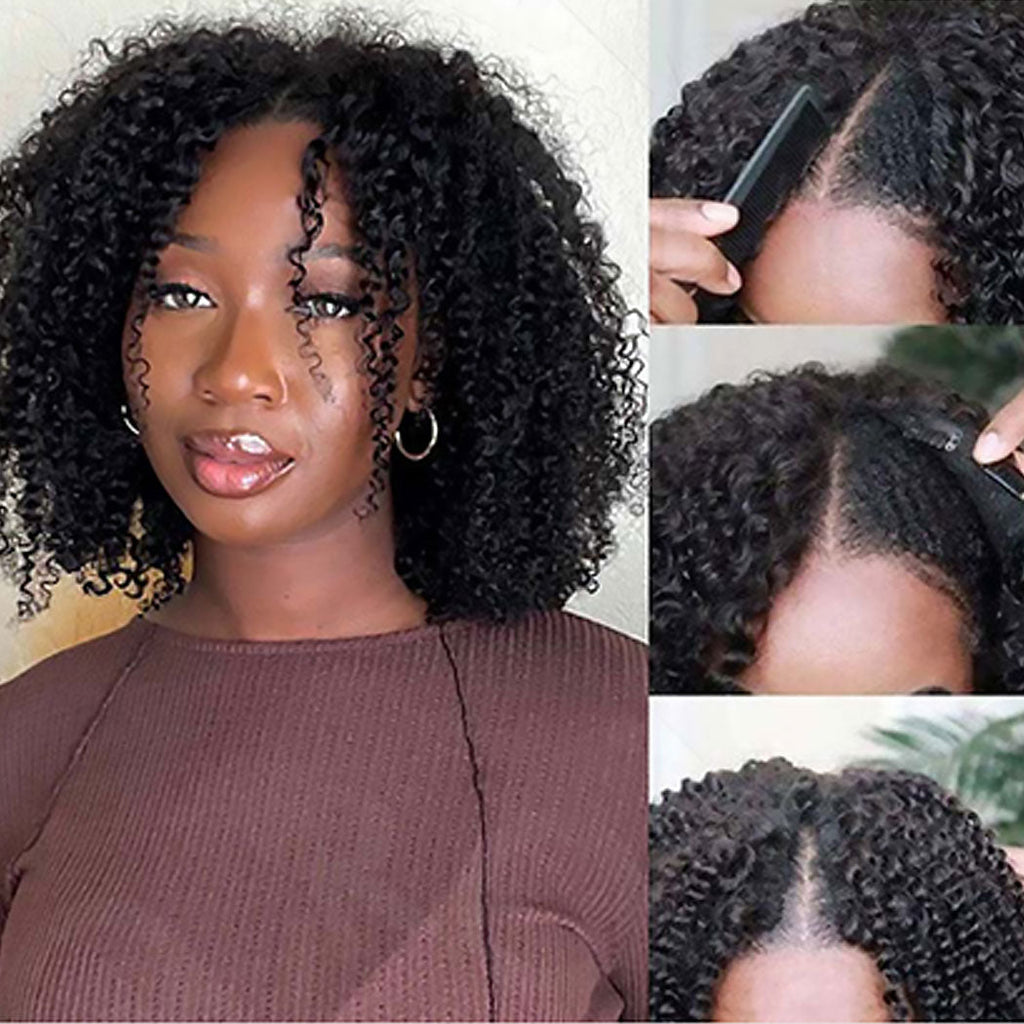 Stariahair 10A 180% Average Size V Part Wig Kinky Curly Natural Black