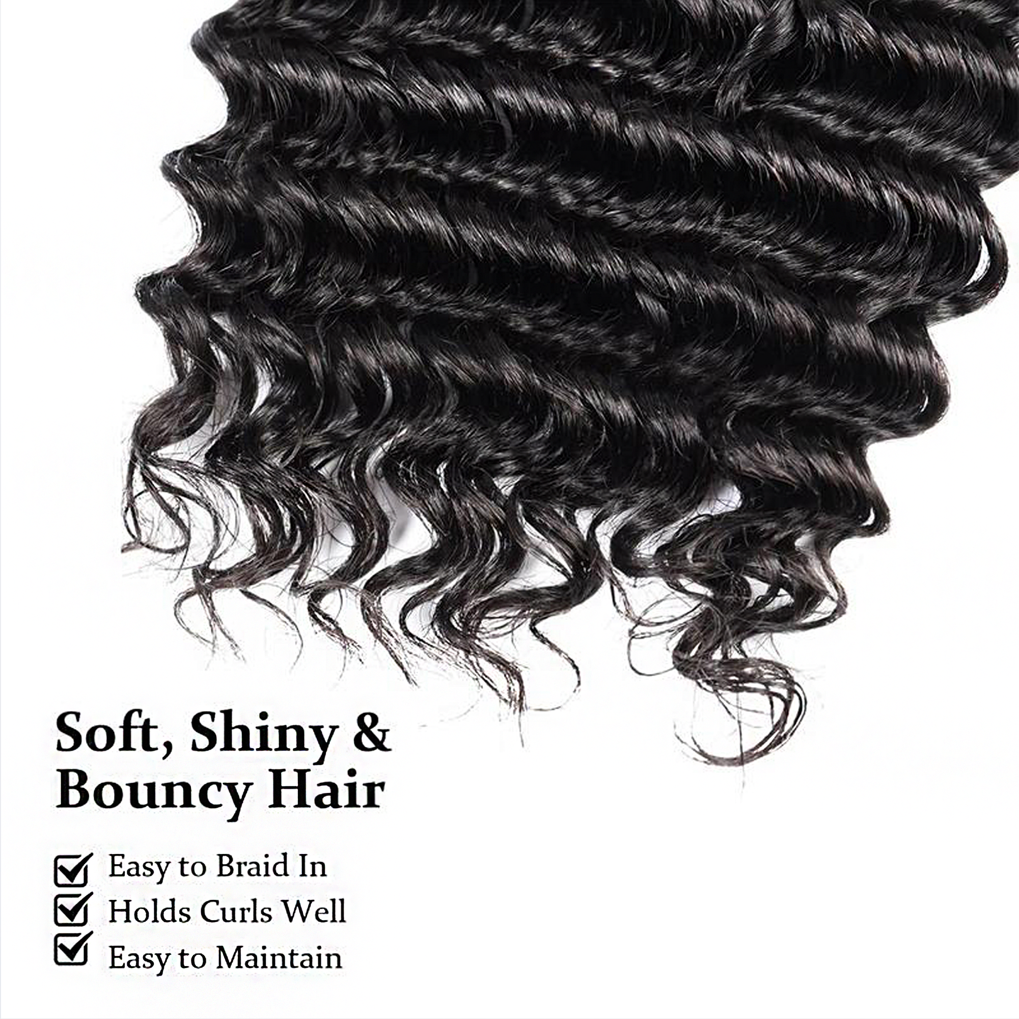 StariaHair 14-24 Inch Deep Wave Hair Bulk Hair for Braiding #1B