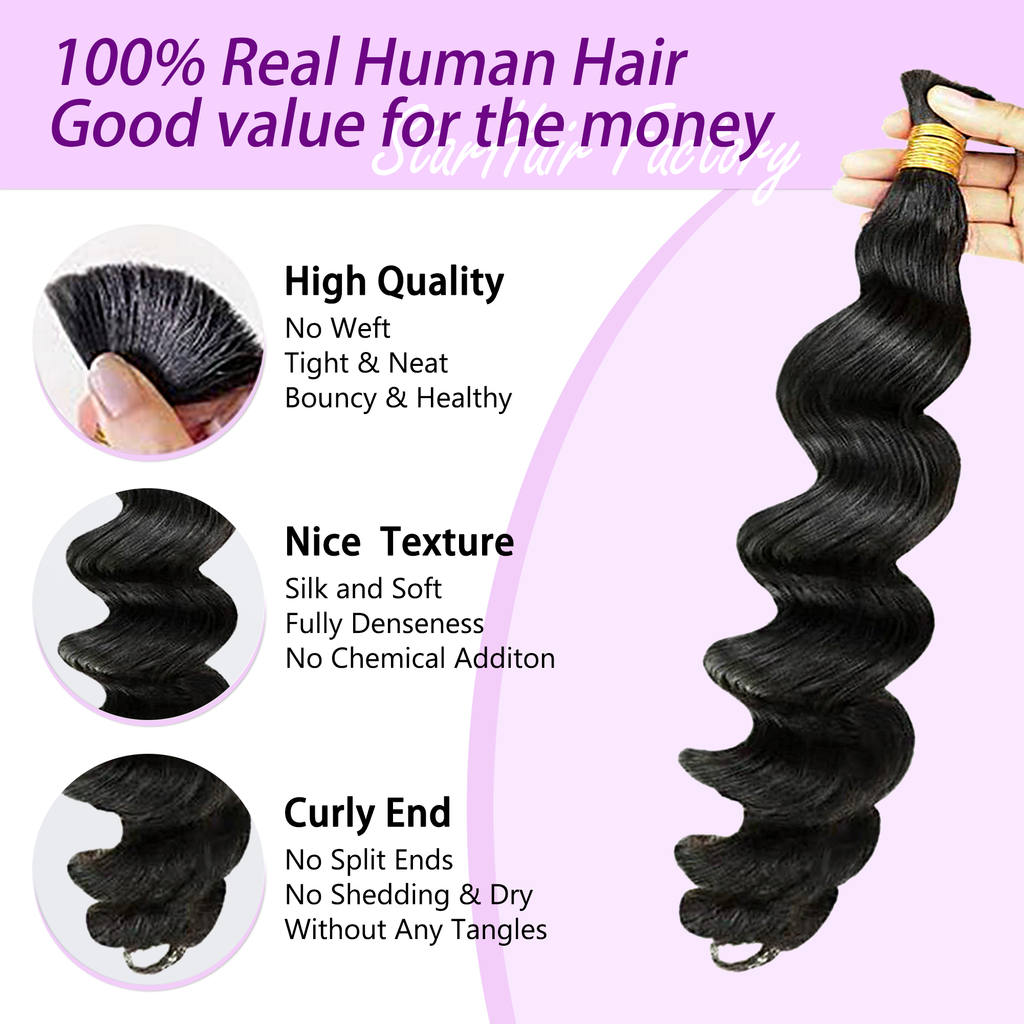 StariaHair Loose Wave Bulk Hair texture and root details