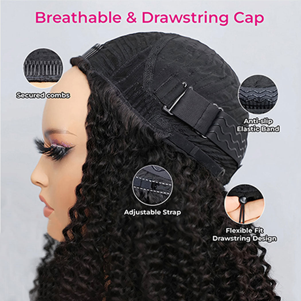 StariaHair 10A 180% Average Size Half Wig Burmese Curly Natural Black