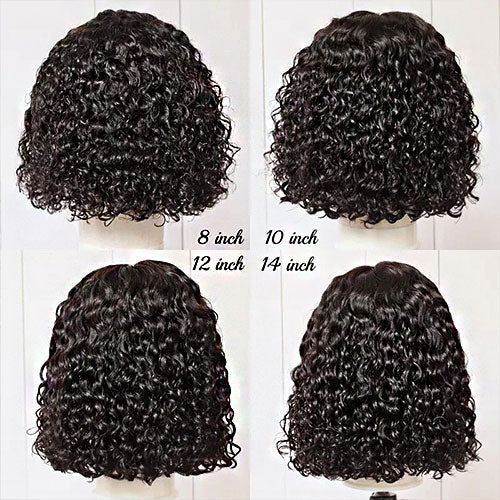StariaHair 13"x4" Curly Bob Wig Transparent Lace Closure Wig #1B