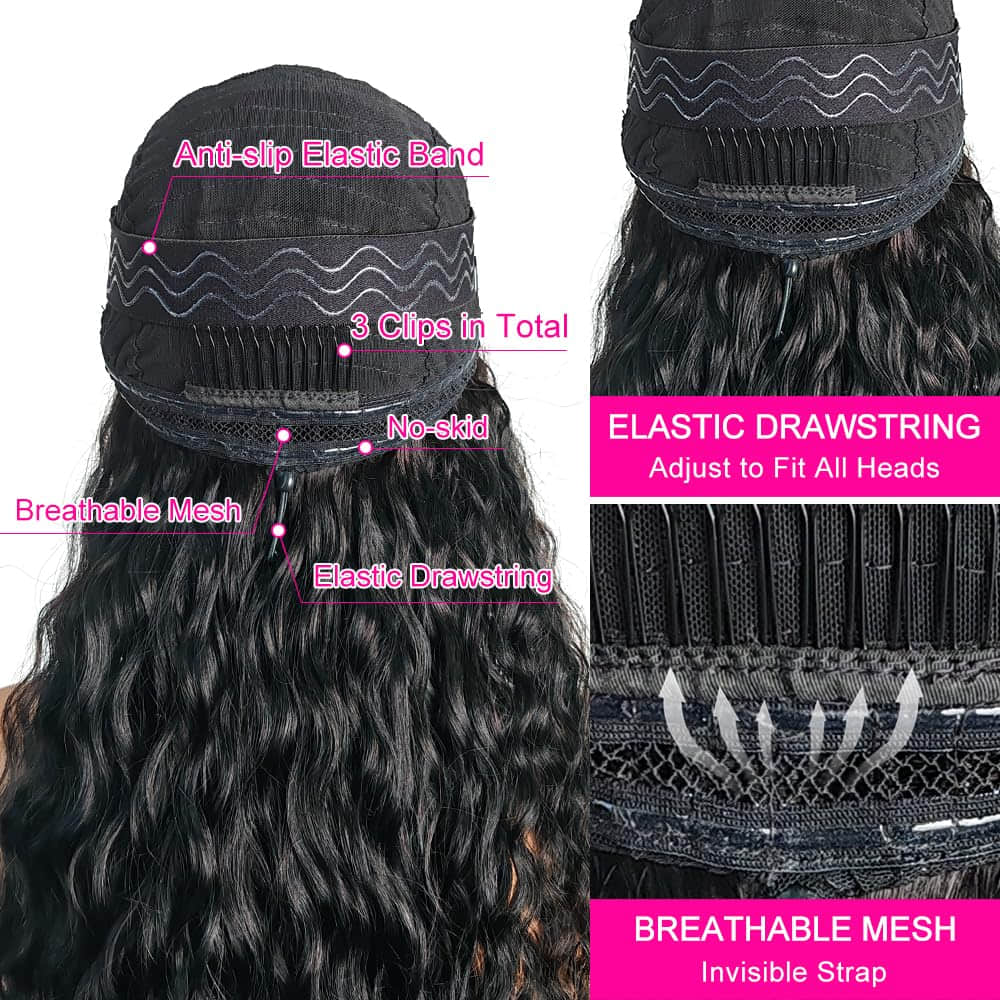 StariaHair 5"x5" Deep Wave Transparent Glueless Lace Closure Wig #1B