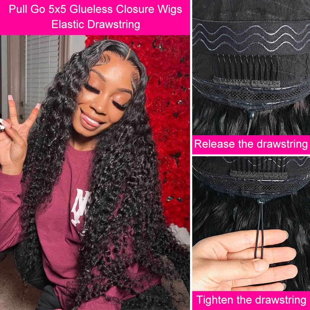 StariaHair 5"x5" Deep Wave Transparent Glueless Lace Closure Wig #1B