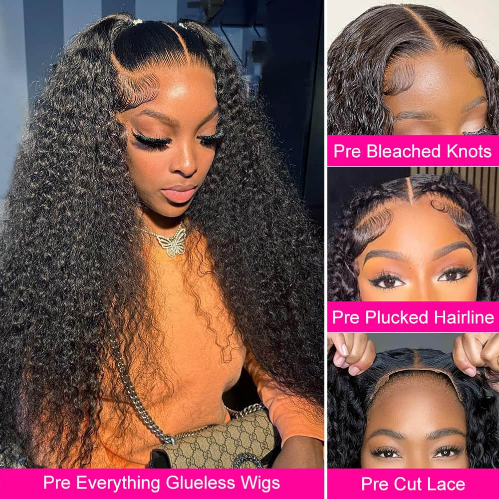 StariaHair 5"x5" Deep Wave Transparent Glueless Lace Closure Wig #1B