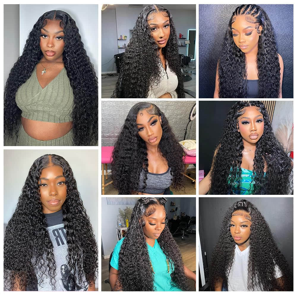 StariaHair 5"x5" Deep Wave Transparent Glueless Lace Closure Wig #1B