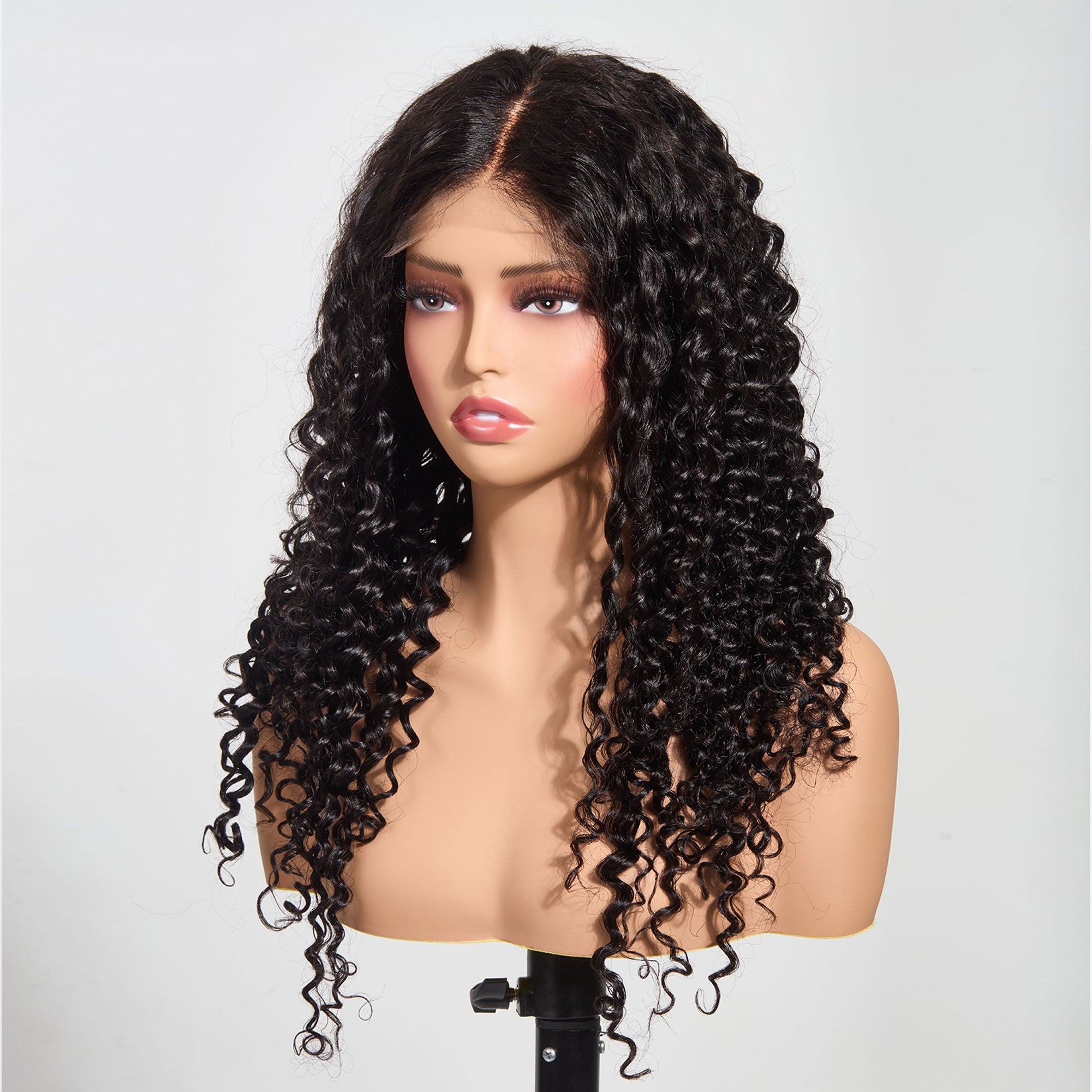 StariaHair 5"x5" Deep Wave Transparent Glueless Lace Closure Wig #1B