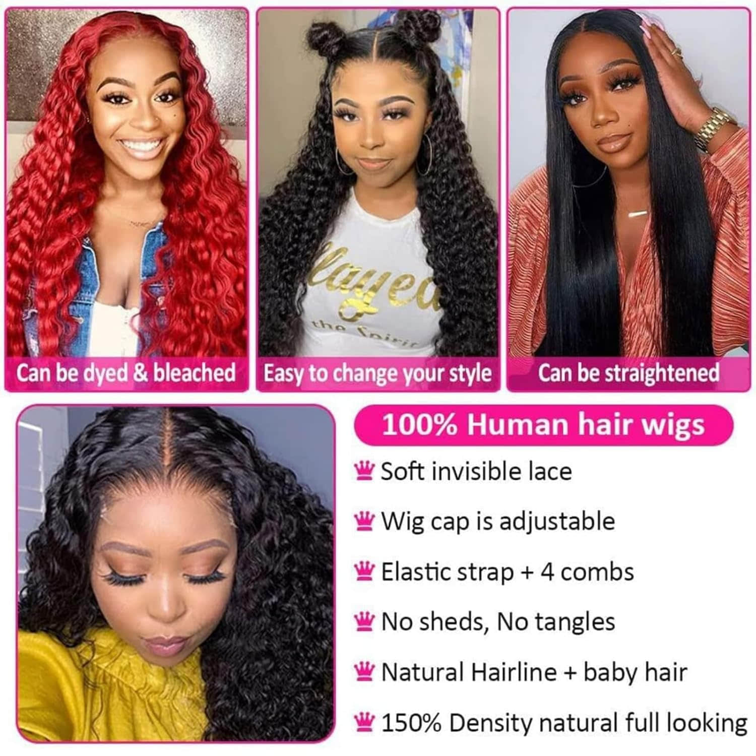 StariaHair 5"x5" Water Wave Transparent Glueless Lace Closure Wig #1B