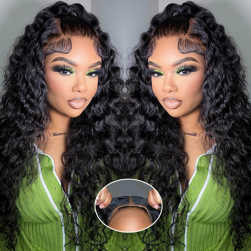 StariaHair 5"x5" Water Wave Transparent Glueless Lace Closure Wig #1B