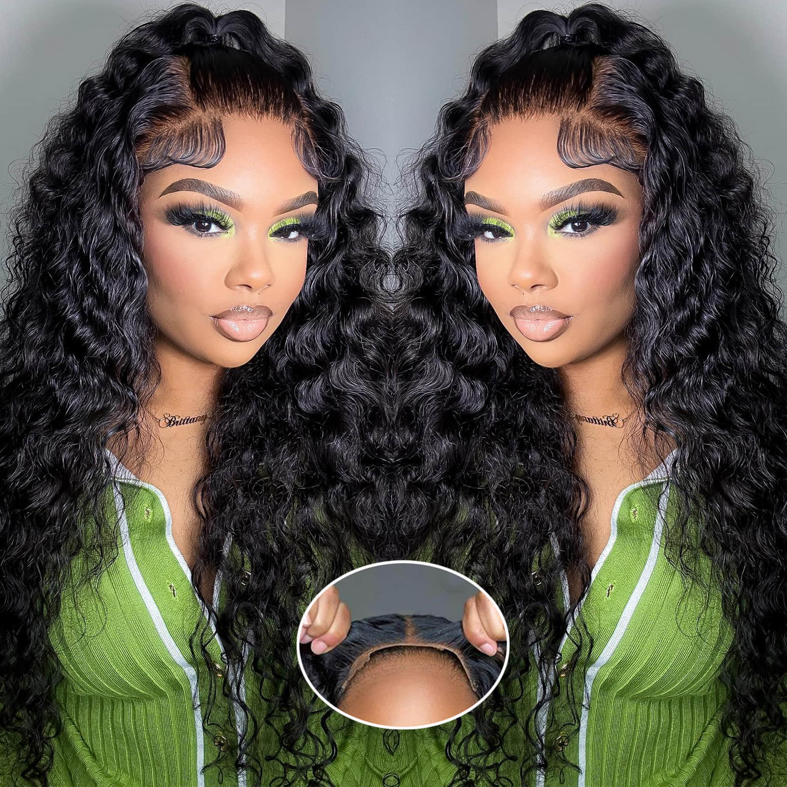 StariaHair 5"x5" Water Wave Transparent Glueless Lace Closure Wig #1B