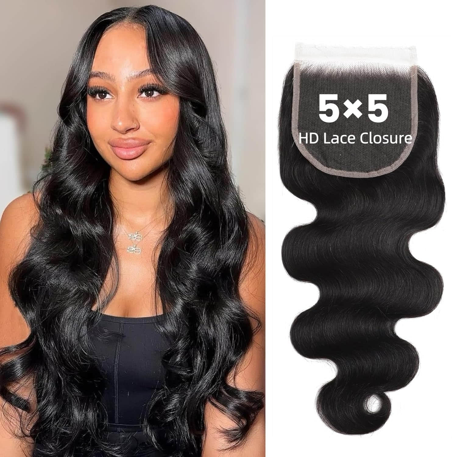 StariaHair 14-20 Inch 5"x5" HD Lace Closure Body Wave #1B
