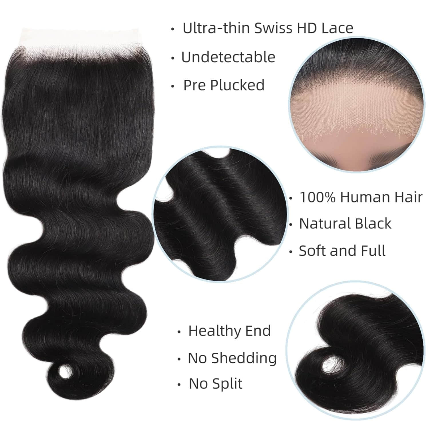 StariaHair 14-20 Inch 5"x5" HD Lace Closure Body Wave #1B